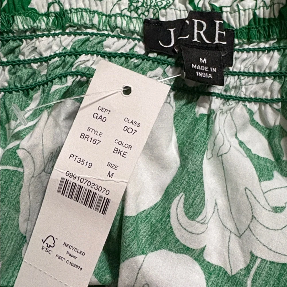J. Crew Smocked One-Shoulder Cotton Top in Kelly Green - Sz. Medium - BNWT